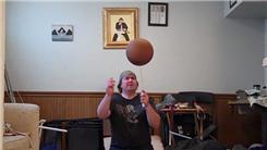 Most Consecutive Times To Dribble Two Basketballs While Spinning A Basketball On A Mouthstick Held In Mouth