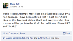 Most Likes On A Facebook Status By A Non-Fan Page