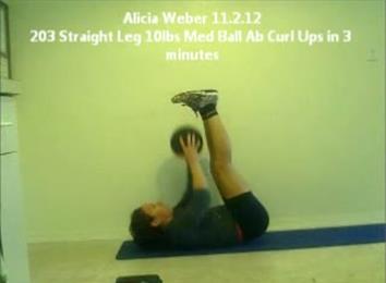 Most Straight Leg Curl-Ups With A 10 Pound Medicine Ball In Three Minutes