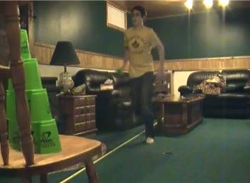 Farthest Distance To Launch A Ping-Pong Ball From A Cup Into A Stack Of 10 Cups