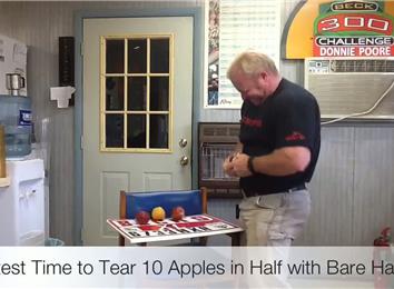 Fastest Time To Break 10 Apples In Half With Bare Hands
