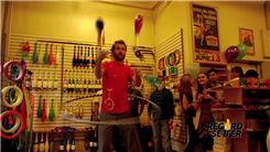 Most Catches Juggling Three Clubs While Hula Hooping And Balancing On A Rola Bola