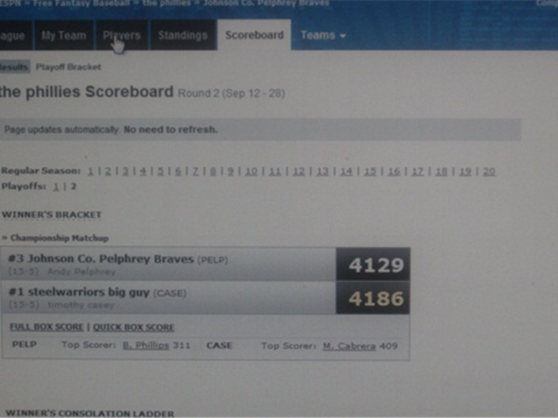 Highest Total Score In A Two-Round MLB Fantasy Baseball Championship Game