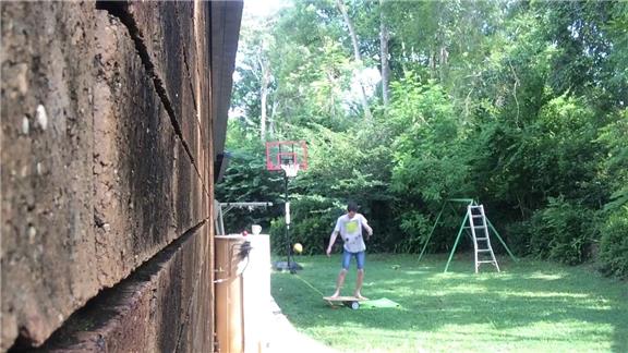 Farthest Successful Backwards Basketball Shot Made Into a 10-Foot Basketball Hoop While Standing on a Rola Bola