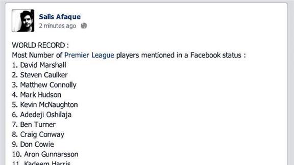Most Number of Premier League Players Playing in a Season Mentioned in a Facebook Status