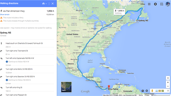 Longest Walking Route Calculated in Google Maps Involving a Ferry
