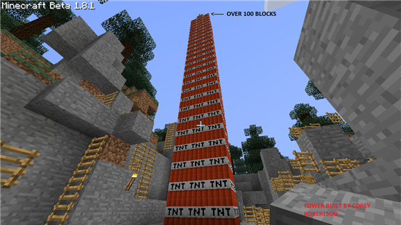 Highest Tnt Tower In Creative Mode Of Minecraft World Record Corey Robertson