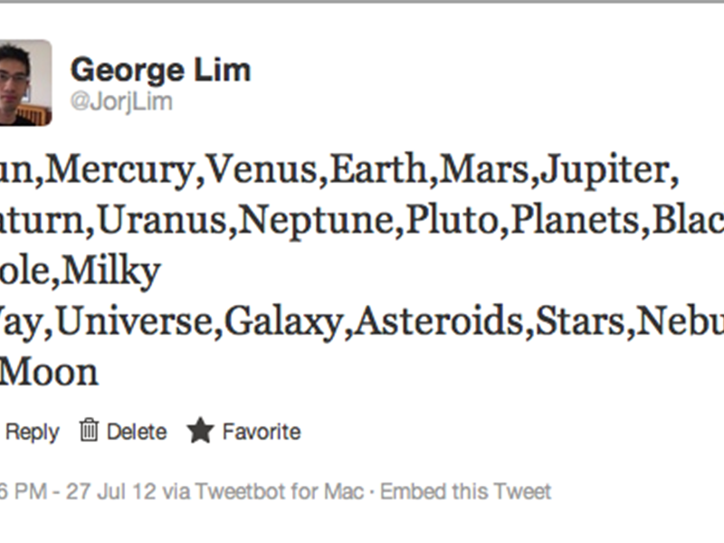 Most Astronomy Terms In A Tweet