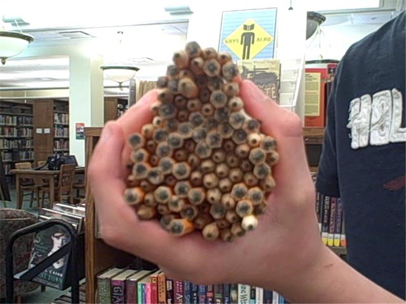 Most Golf Pencils Held In One Hand In A Public Library