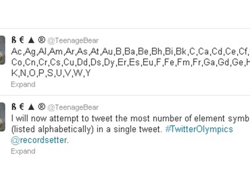 Most Chemical Element Symbols Tweeted In A Single Tweet