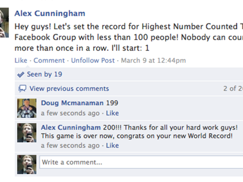  Highest Number Counted To In A Facebook Group With Fewer Than 100 Members