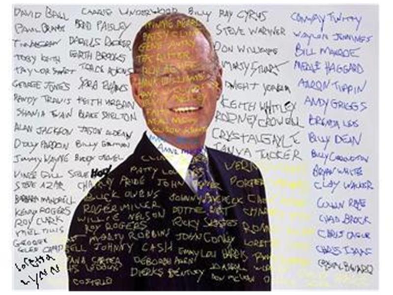 Most Country Music Artists\' Names Painted Over An Image Of David Letterman