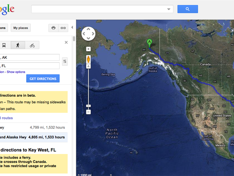 Longest Walking Route Calculated In Google Maps
