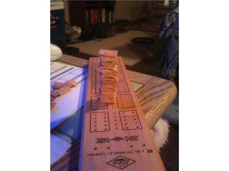 Tallest Cinnamon Toast Crunch Tower On Top Of A Cribbage Board