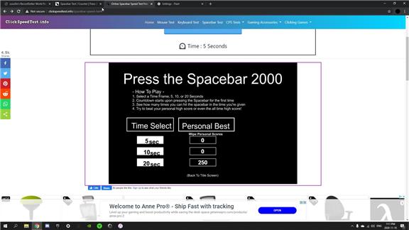 Most Spacebar Presses In 20 Seconds