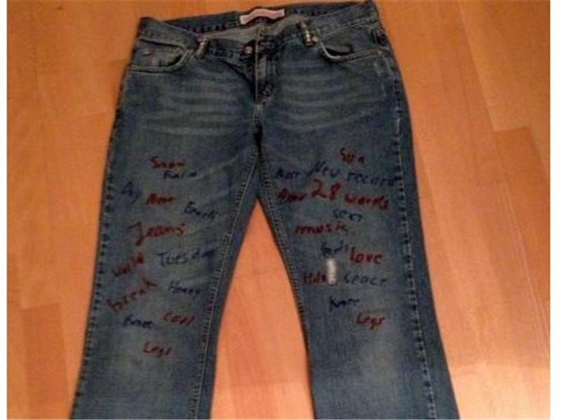 Most Words Written On A Pair Of Jeans