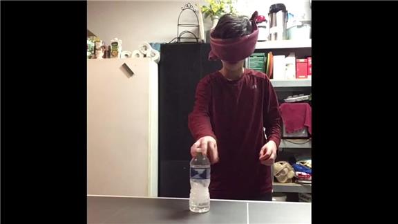 Most Consecutive Water Bottle Flips Onto A Table With Eyes Closed