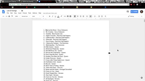 Most Song Titles Saved On A Google Doc