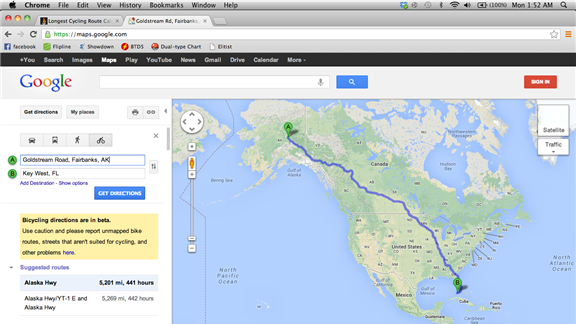 Longest Cycling Route Calculated In Google Maps