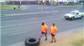 Fastest Time For Two People To Flip A 100-Kilogram Tire Five Kilometers