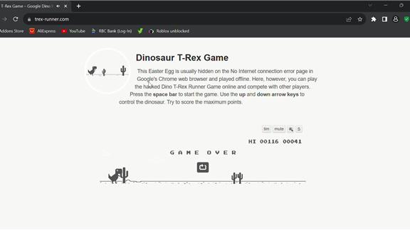 Highest Score in the No Internet Dinosaur Game