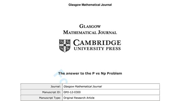 World\'s Youngest to Submit a Proposal for the Answer of the P vs Np Problem to a Mathematics Journal