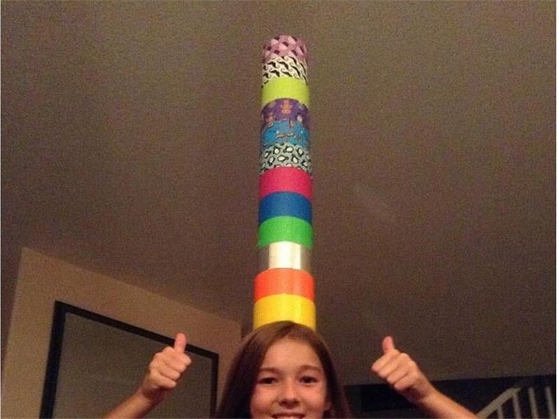 Tallest Duct Tape Tower Balanced On Head
