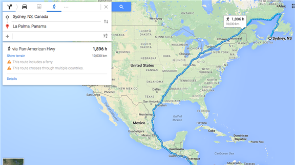 Longest Walking Route Calculated in Google Maps Involving a Ferry