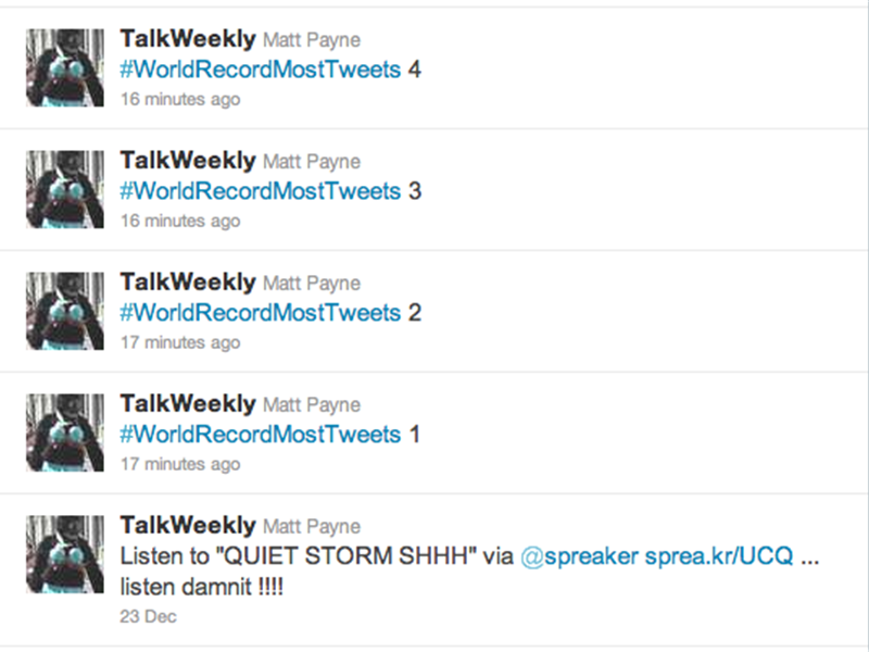 Most Consecutive Tweets Sent With A #WorldRecordMostTweets Hashtag